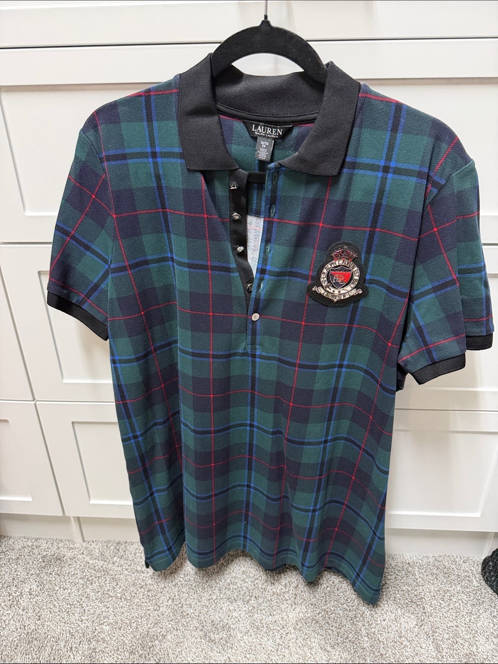 Lauren Ralph Lauren Navy and Green Plaid Polo with Black Trim